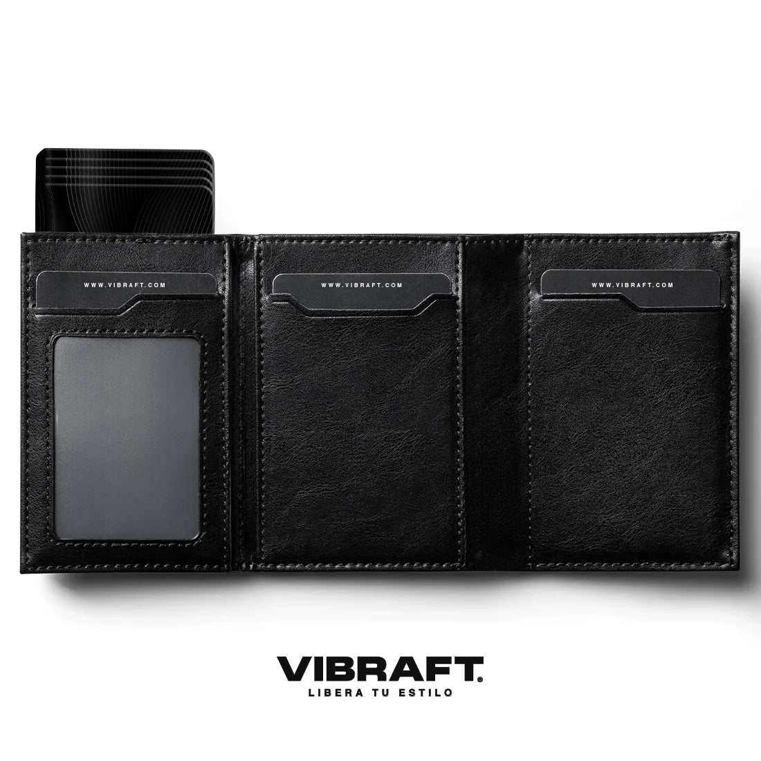 VC302- Side Slider Mechanism, with/without Back Zipper Pocket, Magnetic Strip Closure Tri-fold Wallet