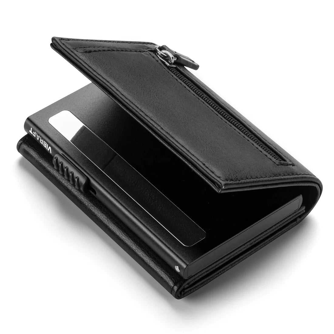 VC302- Side Slider Mechanism, with/without Back Zipper Pocket, Magnetic Strip Closure Tri-fold Wallet