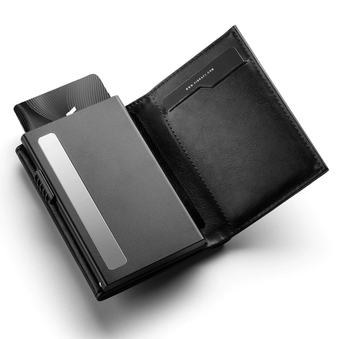 VC302- Side Slider Mechanism, with/without Back Zipper Pocket, Magnetic Strip Closure Tri-fold Wallet