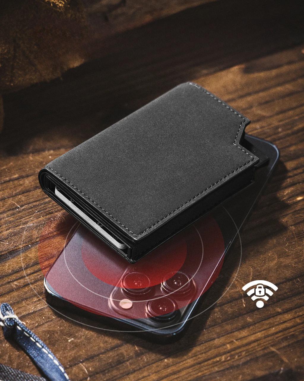 DC302- New patented sliding mechanism bifold wallet with bill pocket and magnetic closure